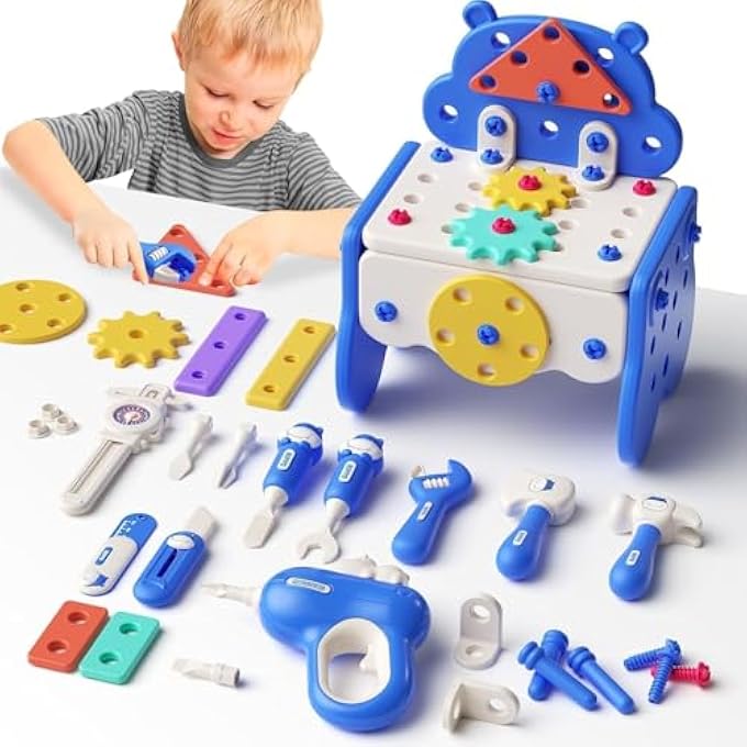 KIDS TOOL SET, COMPLETE 62 PIECE TOOL BOX FOR CHILDREN, REALISTIC TAKE APART CONSTRUCTION TOYS WITH STORAGE CASE, TODDLER TOOL SET, PERFECT GIFT FOR LITTLE BUILDERS AGE 3-8 YEARS - Image 1