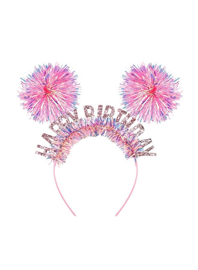 CUBACO Pom Pom Headband Birthday Headband For Women Hair Loop Cosplay Crazy Hair Day Accessories For Girls Birthday Gifts For Women Pink Accessories (Pink) - Image 1