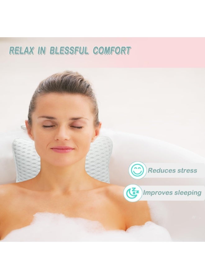 وسائد حمام للحوض، وسائد سبا منزلية للحوض، حوض استحمام ساخن، دعم للرأس والرقبة مع كوبين شفط قويين، لون أبيض فاتح - Image 2
