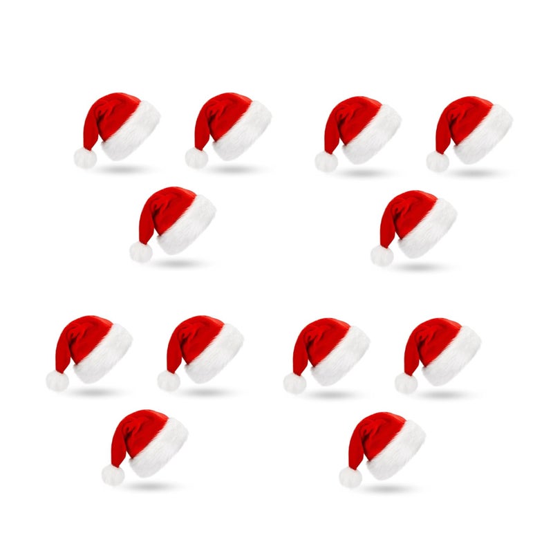Ahuja Mart Santa Cap Plush Fur Christmas Cap Unisex Santa Hat for Adult & Kids Comfortable Soft Free Size Santa Clause Hat Cap Christmas Decorations Items Christmas Decor Santa Caps, Set Of 12 - Image 1