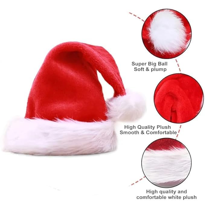 Ahuja Mart Santa Cap Plush Fur Christmas Cap Unisex Santa Hat for Adult & Kids Comfortable Soft Free Size Santa Clause Hat Cap Christmas Decorations Items Christmas Decor Santa Caps, Set Of 12 - Image 5