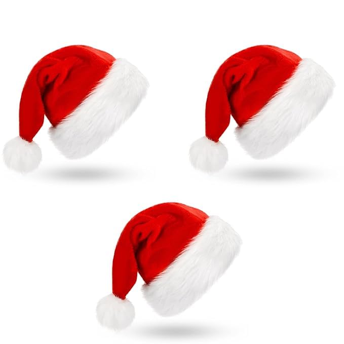 Ahuja Mart Santa Cap Plush Fur Christmas Cap Unisex Santa Hat for Adult & Kids Comfortable Soft Free Size Santa Clause Hat Cap Christmas Decorations Items Christmas Decor Santa Caps, Set Of 12 - Image 2