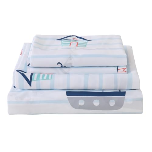CIMVI Kids Twin Sheet Set for Boys 3 Piece Nautical Boat Bed Sheet with Pillowcase 15-Inch Deep Pocket Fitted Sheet Soft Microfiber Bedding Sheets for Kids Toddlers Decor Bedroom - Image 5