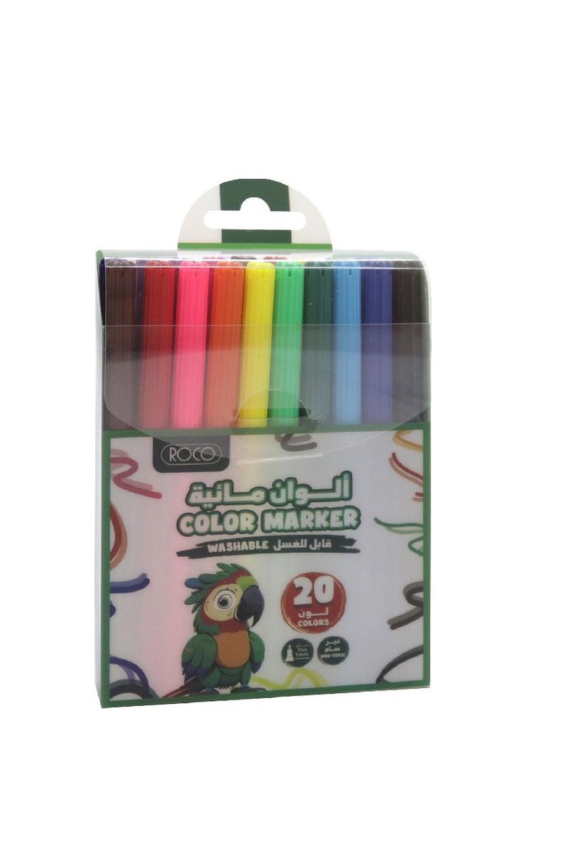 ROCO Washable Color Marker Assorted Color20 Pieces - Image 1