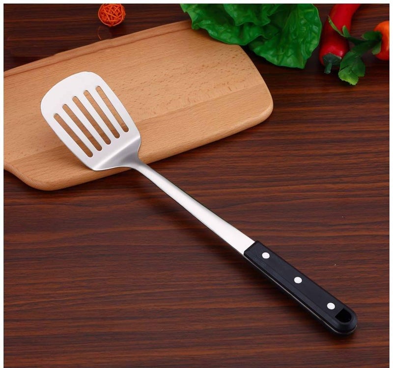 SIYANSHU Ladle & Spatula & Skimmers & Plain Veg Serving & Rich Spoon & Fork Meat Tool 304 Stainless Steel with Heat Resistant Black Nylon Handle Pack of-1 - Image 5