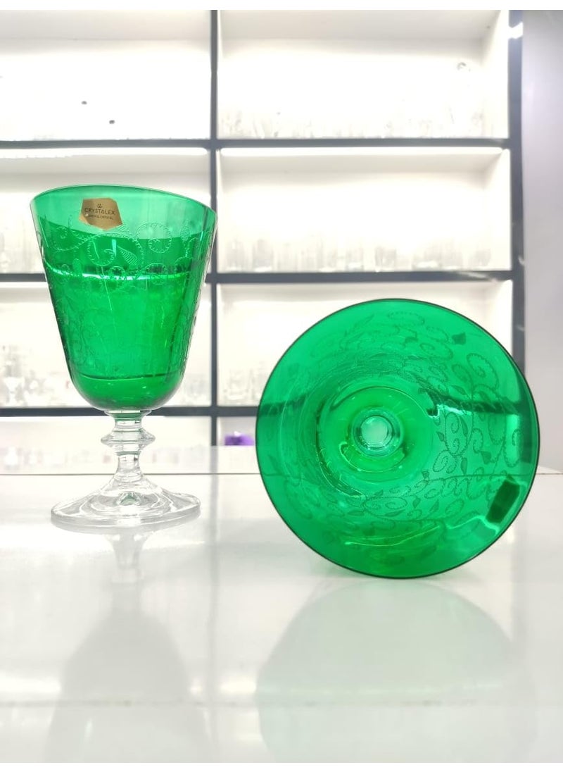 smart serve Bohemia Crystal Bella Green Pantograph Tall Cocktail and Wine Glasses 380ml Premium Stemmed Glasses Elegant Crystal Gift Set for Wine Cocktails and Special Occasions Set of 6 Gift Set  - Image 4