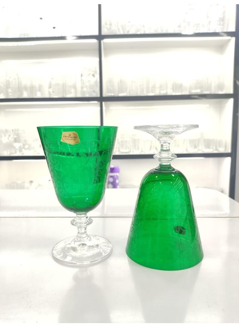 smart serve Bohemia Crystal Bella Green Pantograph Tall Cocktail and Wine Glasses 380ml Premium Stemmed Glasses Elegant Crystal Gift Set for Wine Cocktails and Special Occasions Set of 6 Gift Set  - Image 3