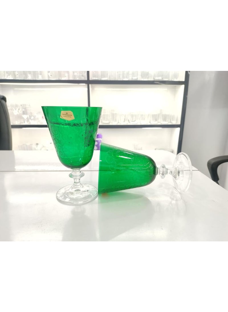 smart serve Bohemia Crystal Bella Green Pantograph Tall Cocktail and Wine Glasses 380ml Premium Stemmed Glasses Elegant Crystal Gift Set for Wine Cocktails and Special Occasions Set of 6 Gift Set  - Image 2