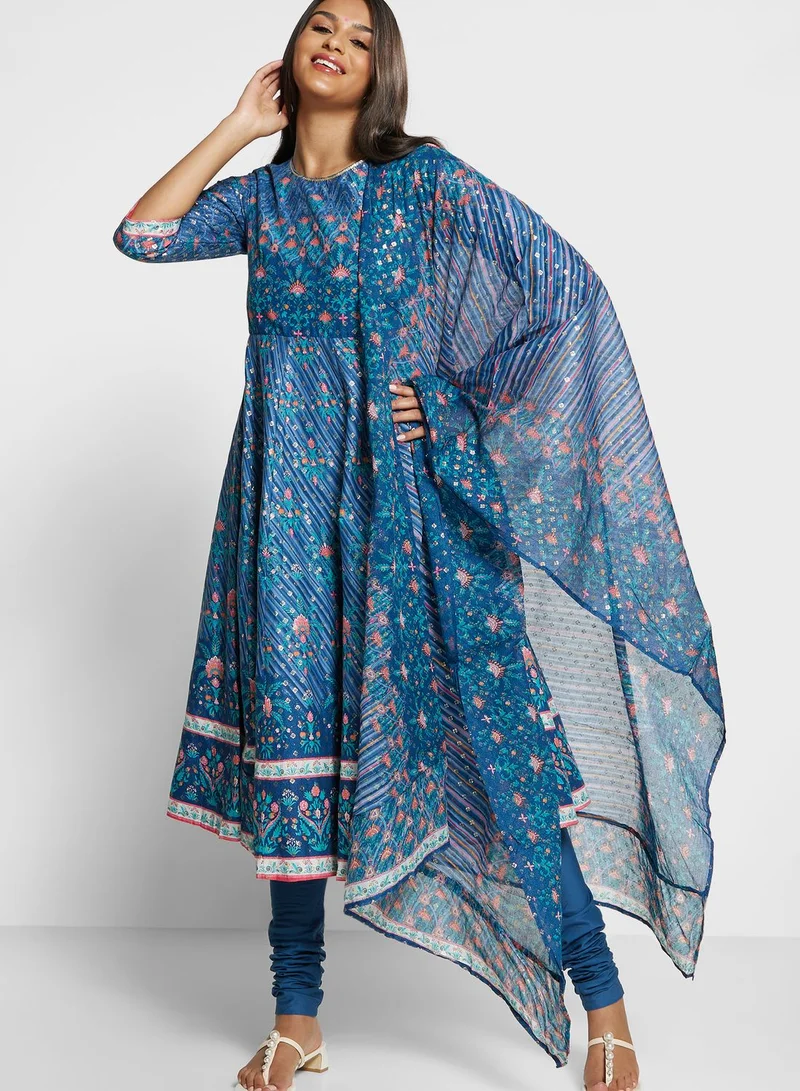 Biba Floral Kurti with Bottom & Dupatta