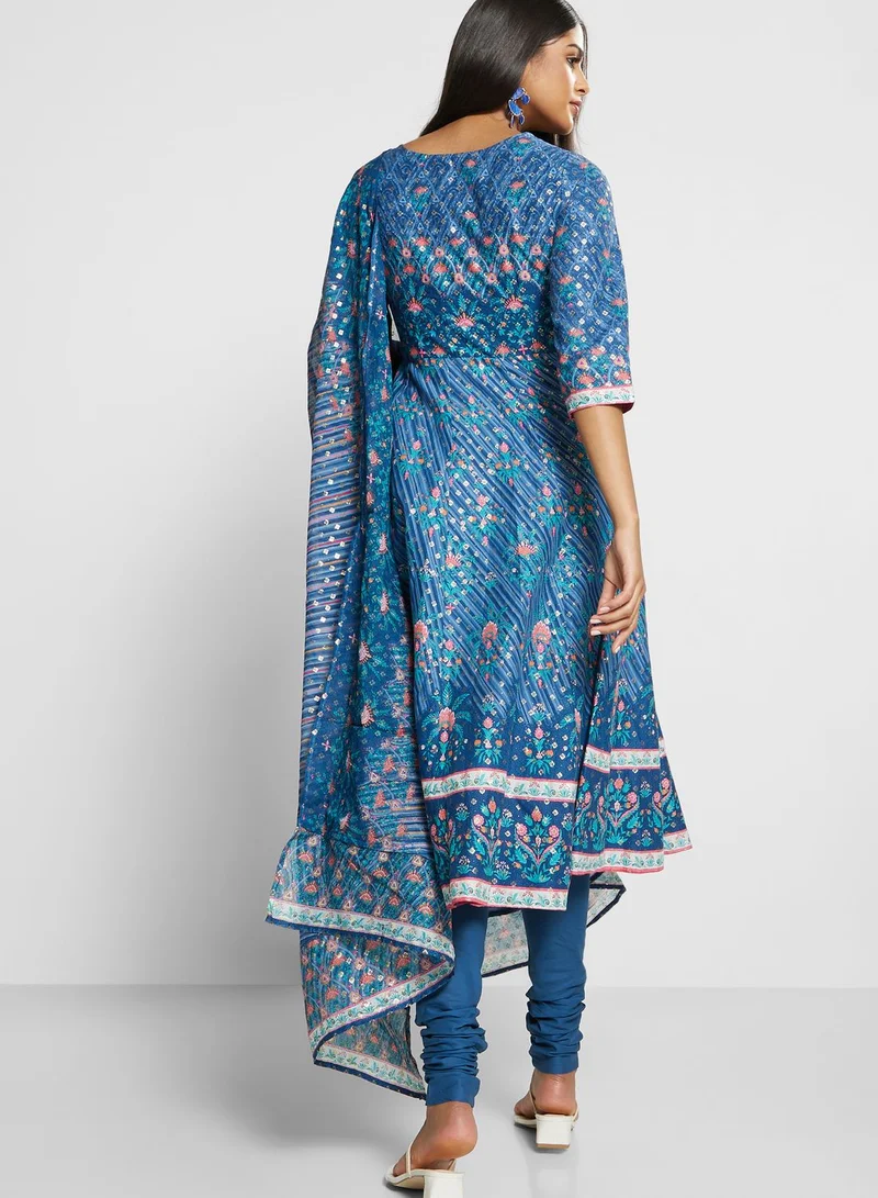Biba Floral Kurti with Bottom & Dupatta