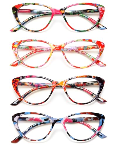 EYEURL 4Pack Cat Eye Reading Glasses for Women Blue Light Blocking Glasses with Trendy Color Combinations Computer Readers for Women Spring Hinges Anti EyestrainComputer GlareUV 15 - Image 1