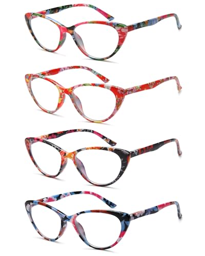 EYEURL 4Pack Cat Eye Reading Glasses for Women Blue Light Blocking Glasses with Trendy Color Combinations Computer Readers for Women Spring Hinges Anti EyestrainComputer GlareUV 15 - Image 3