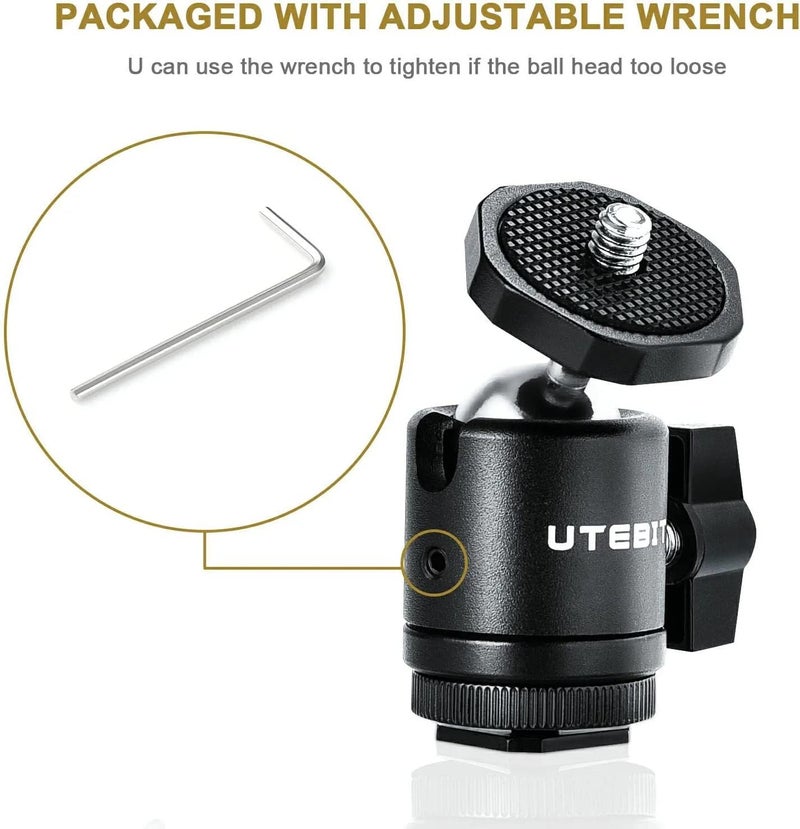 UTEBIT 2 Pack Mini Ball Head with 1/4" Hot Shoe Mount Adapter Max Load 5.5lb 360° Swivel Tripod Ball Head for DSLR Camera Camcorder, Light Bracket - Image 2