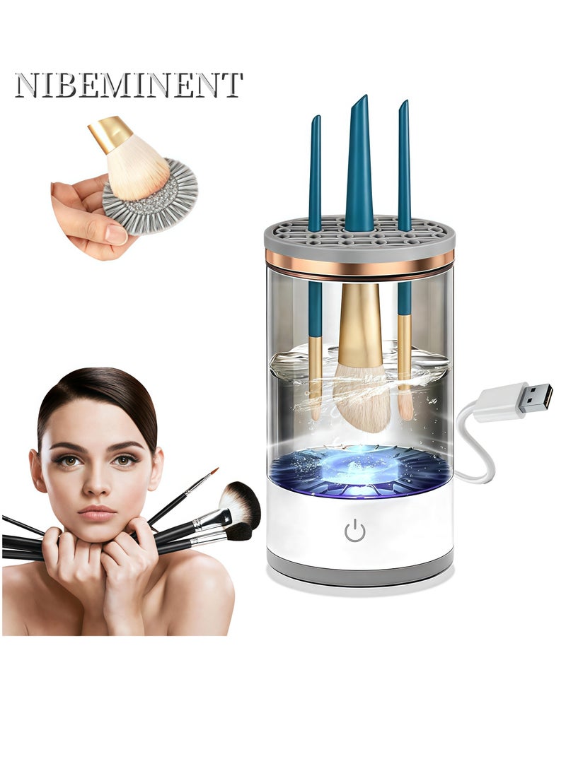 NIBEMINENT Makeup cleaner, electric makeup brush cleaner, makeup brush set cleaner, makeup brush cleaning machine, makeup brush cleaner, automatic rotating cosmetic brush cleaning tool, makeup brush storage box with brush cleaning pad suitable for female girls makeup enthusiasts - Image 1