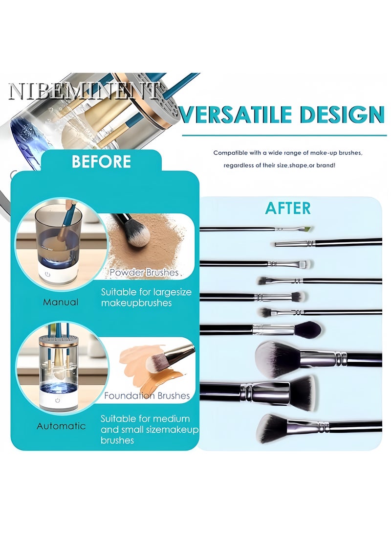 NIBEMINENT Makeup cleaner, electric makeup brush cleaner, makeup brush set cleaner, makeup brush cleaning machine, makeup brush cleaner, automatic rotating cosmetic brush cleaning tool, makeup brush storage box with brush cleaning pad suitable for female girls makeup enthusiasts - Image 3