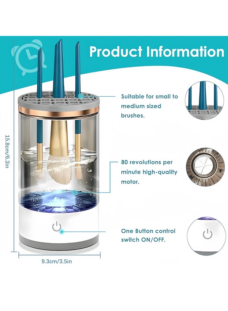 NIBEMINENT Makeup cleaner, electric makeup brush cleaner, makeup brush set cleaner, makeup brush cleaning machine, makeup brush cleaner, automatic rotating cosmetic brush cleaning tool, makeup brush storage box with brush cleaning pad suitable for female girls makeup enthusiasts - Image 4