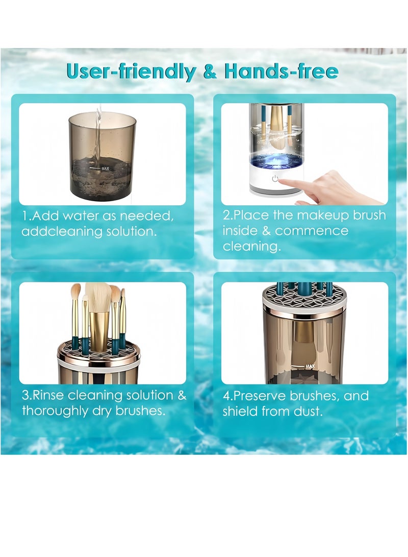 NIBEMINENT Makeup cleaner, electric makeup brush cleaner, makeup brush set cleaner, makeup brush cleaning machine, makeup brush cleaner, automatic rotating cosmetic brush cleaning tool, makeup brush storage box with brush cleaning pad suitable for female girls makeup enthusiasts - Image 5