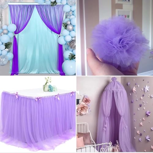 Filloxy Net Tulle Fabric Cut Out-5 Meter, 60 cm Width, Wedding Party Decoration, DIY Craft Supply Bow Baby Shower Birthday Party Wedding Christmas Supplies (Purple) - Image 2