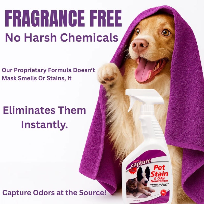 Capture Pet Stain & Odor Remover - Enzyme Pet Odor Eliminator for Home, Carpet Stain Remover for Cats & Dog Pee, Cat Urine Destroyer, Carpet Cleaner Spray - 32oz Spray Bottle - Image 2