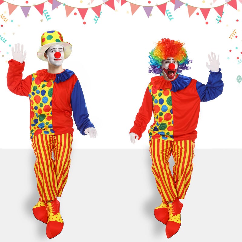 Funtery 7 Pcs Clown Costumes Set Includes Shoes, Nose, Hat, Wig, Gloves for Adults Halloween Clown Costumes(2XL) - Image 5