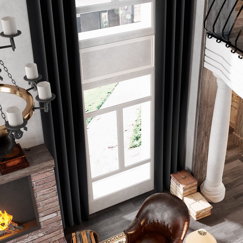 MAIHER Black Blackout 144 Inch Curtains Extra Long Soundproof Light Blocking 2 Story Curtain 12ft Length for High Celing Living Room 1 Panel 50 W x 144 L