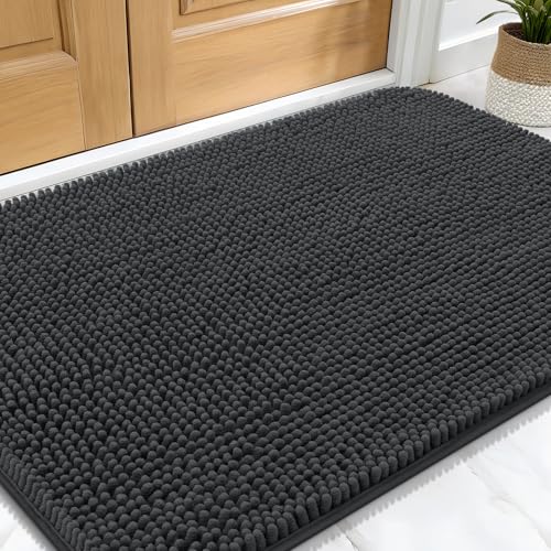 OLANLY Dog Door Mat for Muddy Paws 30x20, Absorbs Moisture and Dirt, Absorbent Non-Slip Washable Doormat, Quick Dry Chenille Mud Mat for Dogs, Entry Indoor Entryway Carpet for Inside Floor, Dark Grey - Image 3