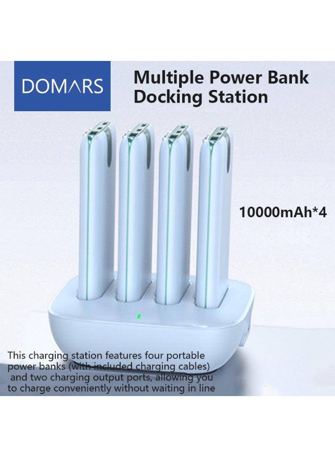 Domars Charger Station for Portable Charger 4 x 10000mAh Multiple Power Bank Docking Station Built-in Cables, 22.5W Fast Charging Compatible with iPhone 17 16 15 14 13 12 Pro Max,Android Phones,Charging Station Multiple USB-C Family-Sized Charger Station for Home（Blue） - Image 1