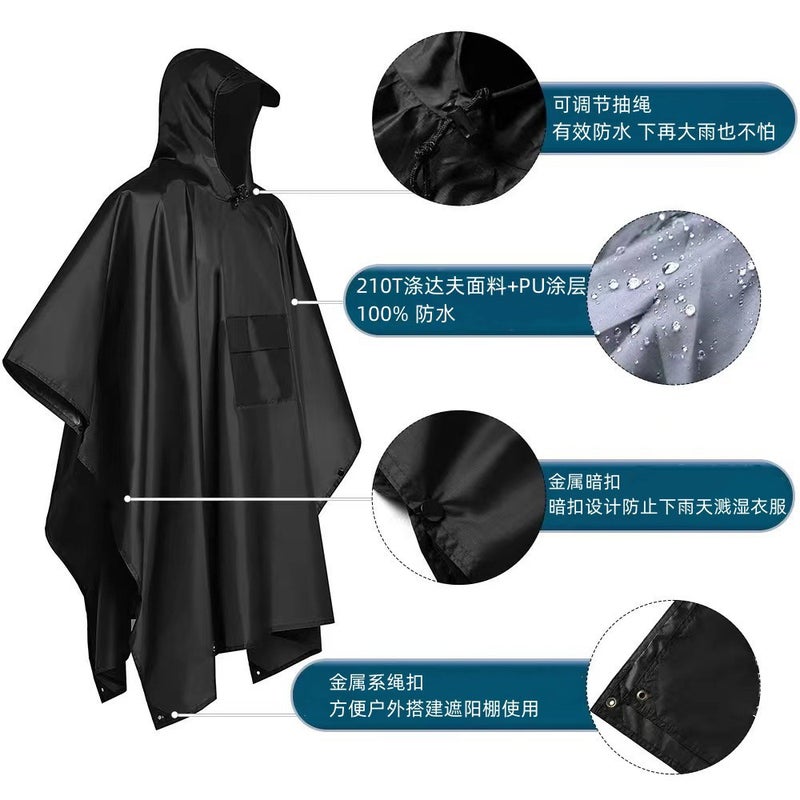Three-In-One Cape Raincoat Mountaineering Multi-Function Canopy Mat Portable Pu Conjoined Raincoat - Image 4