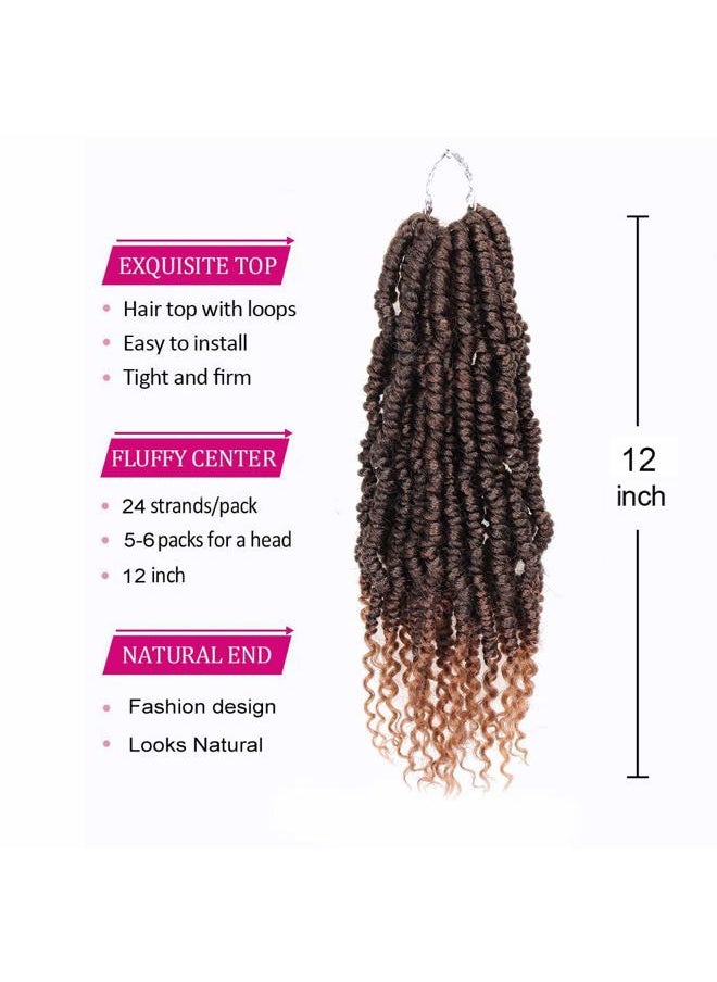 Dorsanee - Bomb Twist Crochet Hair 12 Inch 6 Packs Ombre Brown Mini Passion Twist Crochet Hair for Black Women Pre-looped Spring Twist Crochet Braids Nubian Twist Synthetic Hair Extension (T30#) - Image 1
