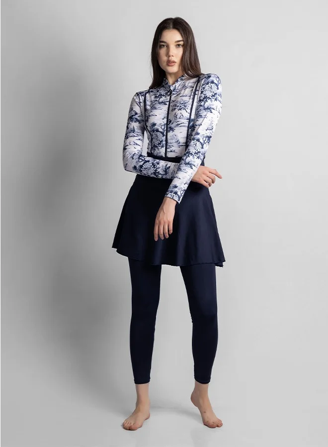 MINERVA SECRETS BLUE WILLOW- Exclusive Premium 4-Piece Burkini Set with Elegant Top, High-Waisted Leggings, Chic Beach Skirt, and Stylish Swim Terbon