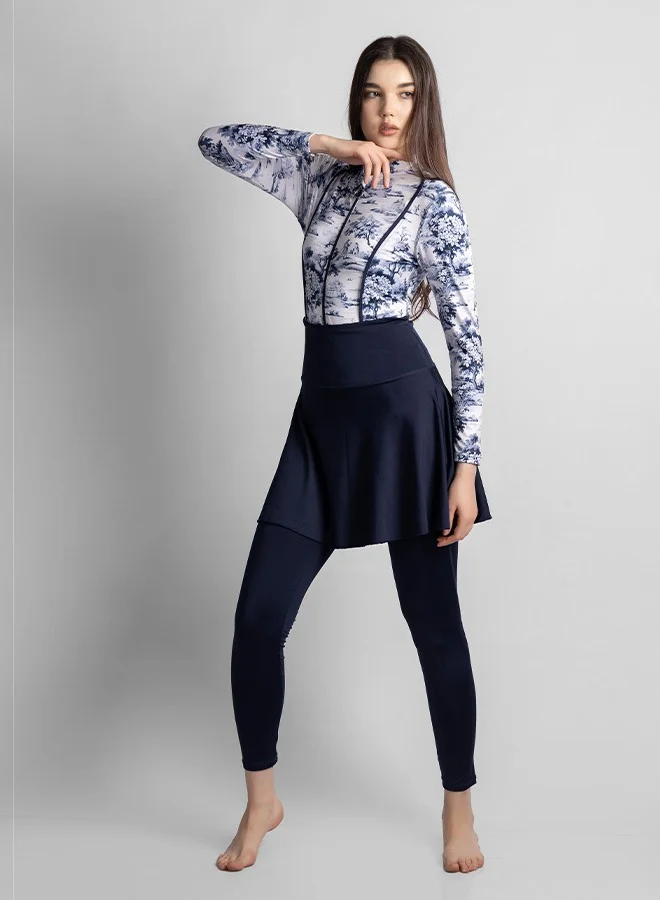 MINERVA SECRETS BLUE WILLOW- Exclusive Premium 4-Piece Burkini Set with Elegant Top, High-Waisted Leggings, Chic Beach Skirt, and Stylish Swim Terbon
