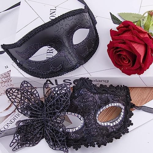 Optifit® 2pcs Lace Masquerade Mask for Men Women Couple Venetian Mask for Prom Ball Costume Party Vintage Venetian Carnival Masquerade Mask for Halloween Masquerade Party - Image 4