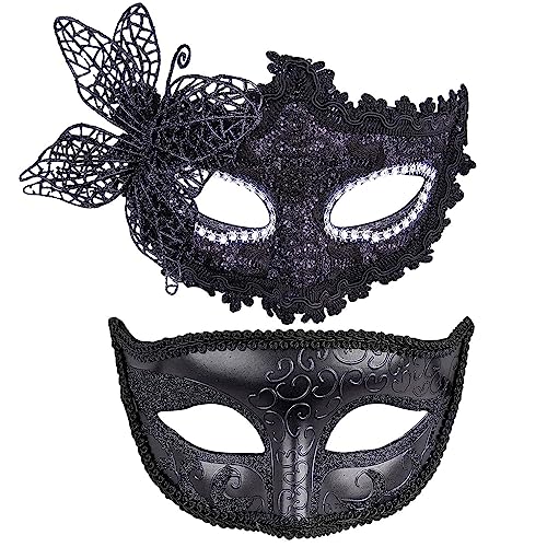 Optifit® 2pcs Lace Masquerade Mask for Men Women Couple Venetian Mask for Prom Ball Costume Party Vintage Venetian Carnival Masquerade Mask for Halloween Masquerade Party - Image 1