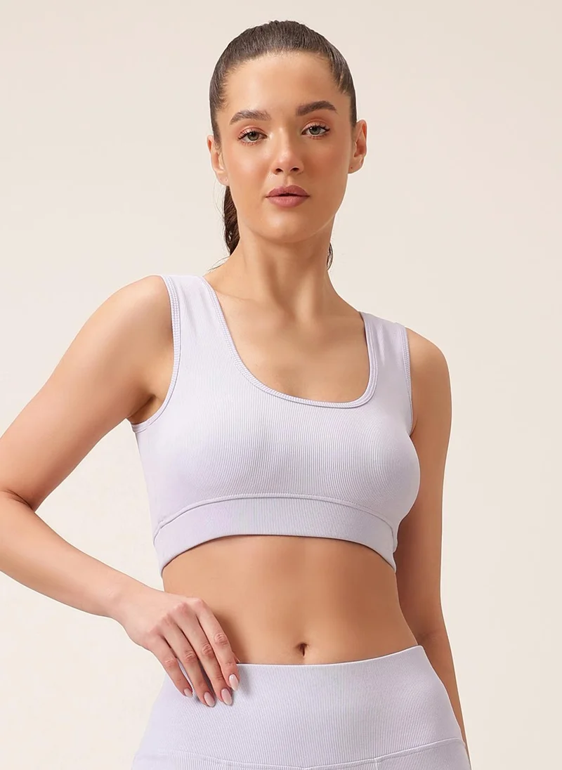 كلوفيا Clovia Medium Impact Ribbed Sports Bra in Lilac with Removable Cups