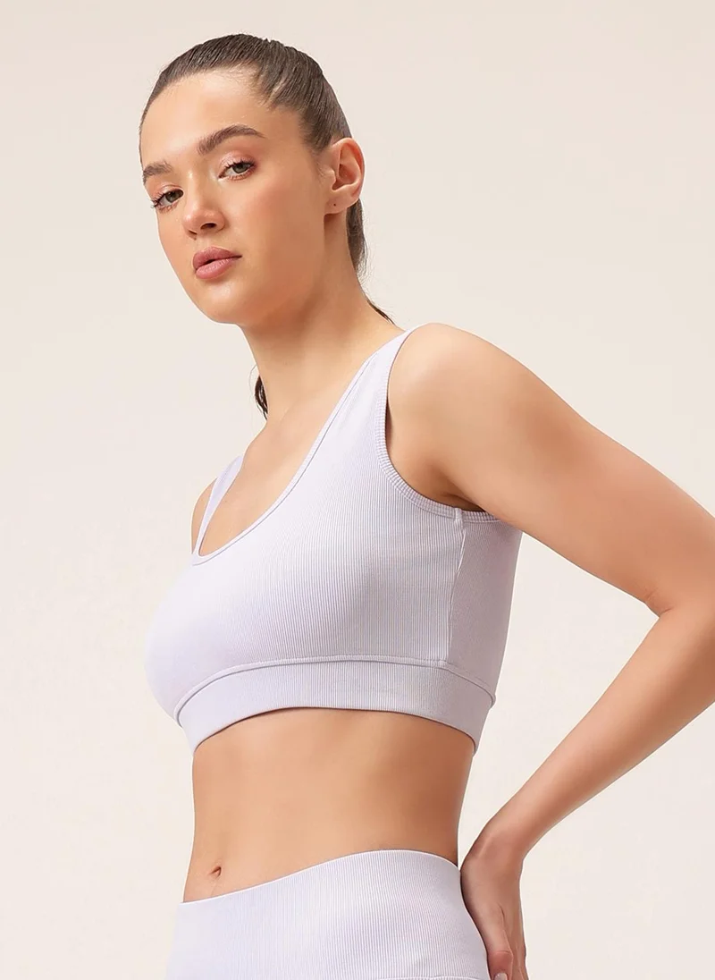 كلوفيا Clovia Medium Impact Ribbed Sports Bra in Lilac with Removable Cups