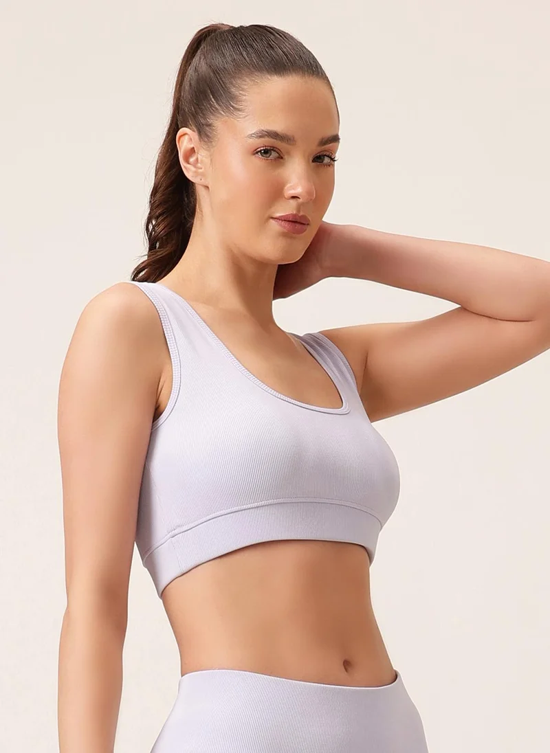 Clovia Clovia Medium Impact Ribbed Sports Bra in Lilac with Removable Cups