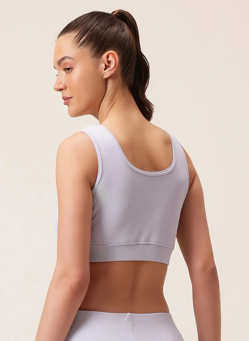 Clovia Clovia Medium Impact Ribbed Sports Bra in Lilac with Removable Cups