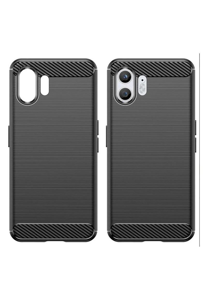 Nothing Phone 2   Rugged Shield Cover – Black. Brushed carbon fiber texture, shockproof TPU, anti-slip, slim, and lightweight for durable protection. - Image 2
