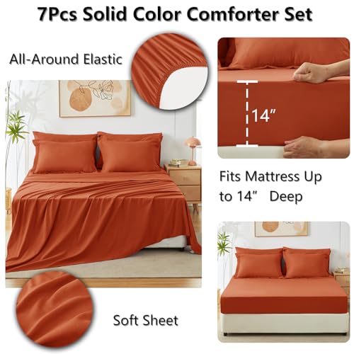 CozyLux Queen Comforter Set Burnt Orange, 7 Pieces Bed in a Bag Queen Size Comforter Set with Sheets, Terracotta Bedding Sets with Down Alternative Comforter, Sheets, Pillow Shams and Pillowcases - Image 5