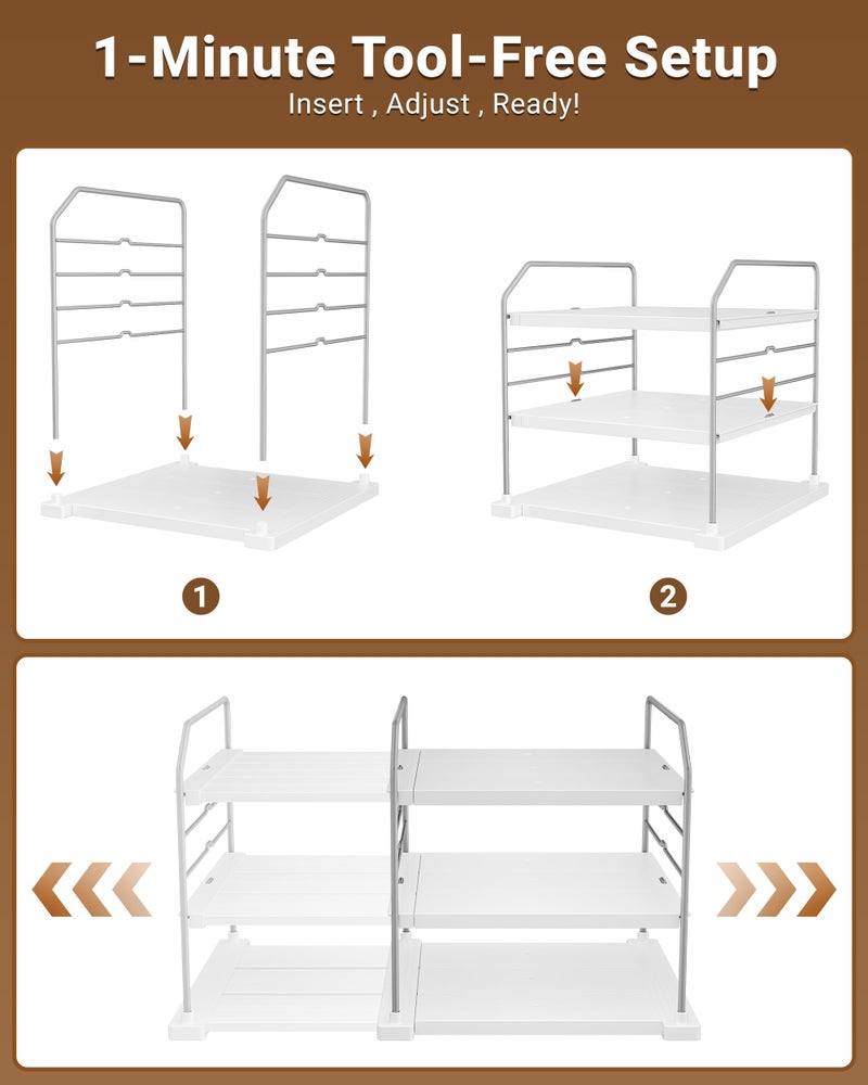 EVERIE Extendable 3-Tier Kitchen Cabinet & Pantry Organizer for Plastic Wrap, Foil & Storage Bags, Adjustable Heavy Duty Shelf Rack for Wrap Boxes, Jars & Snack Boxes (11â€“16.7 in Wide), Pack of 2 - Image 5