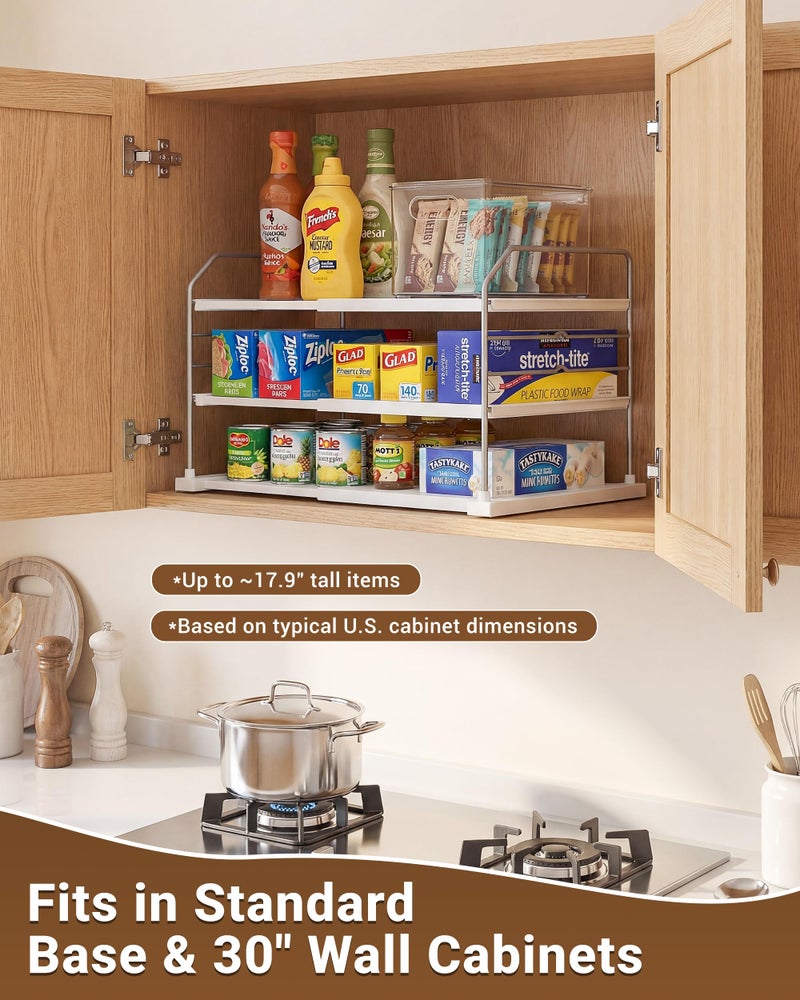 EVERIE Extendable 3-Tier Kitchen Cabinet & Pantry Organizer for Plastic Wrap, Foil & Storage Bags, Adjustable Heavy Duty Shelf Rack for Wrap Boxes, Jars & Snack Boxes (11â€“16.7 in Wide), Pack of 2 - Image 3