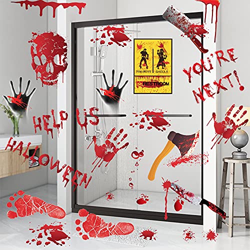 Yunfan 84Pcs Halloween Decorations Handprint Footprint Stickers Clings Decals Window Bathroom Floor Restroom Zombie Decorations Halloween Party Decor,8 Sheets - Image 2