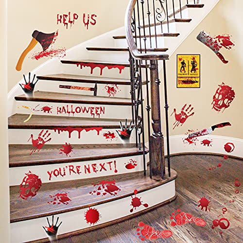 Yunfan 84Pcs Halloween Decorations Handprint Footprint Stickers Clings Decals Window Bathroom Floor Restroom Zombie Decorations Halloween Party Decor,8 Sheets - Image 3