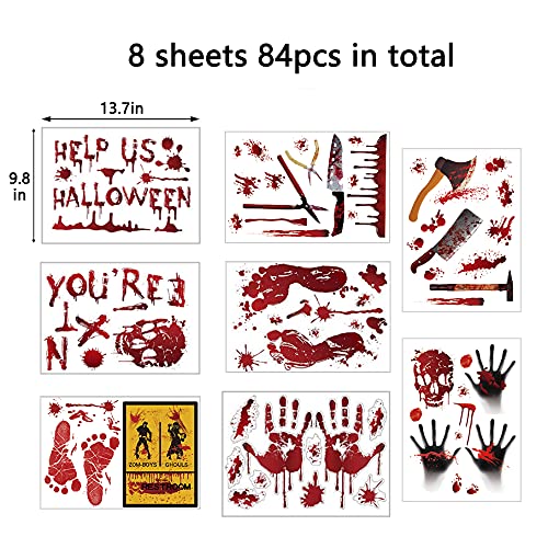 Yunfan 84Pcs Halloween Decorations Handprint Footprint Stickers Clings Decals Window Bathroom Floor Restroom Zombie Decorations Halloween Party Decor,8 Sheets - Image 5