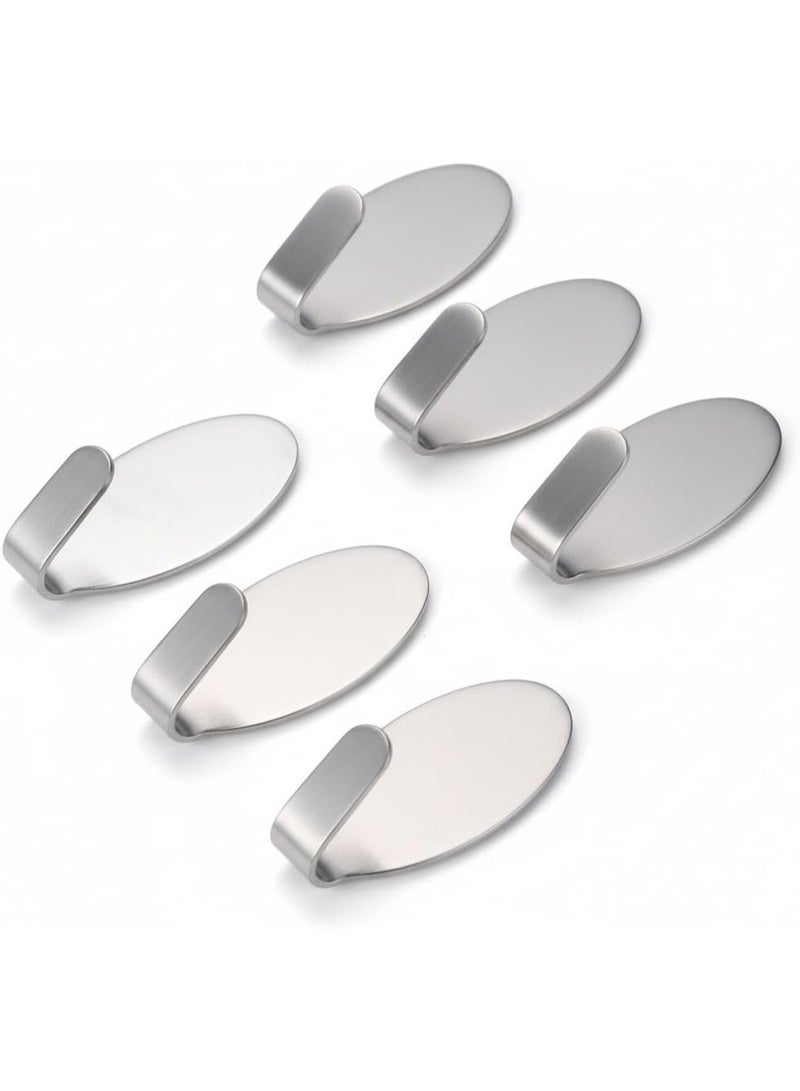 سبيس شوب طقم خطاطيف لاصقة من الفولاذ شديد التحمل 6 قطع مقاومة للصدأ للاستخدام على الحائط في الحمام والمطبخ والمكتب تتحمل حمولة تصل إلى 0.5 كجم تصميم بيضاوي ذاتي اللصق بدون حفر حجم صغير - Image 4