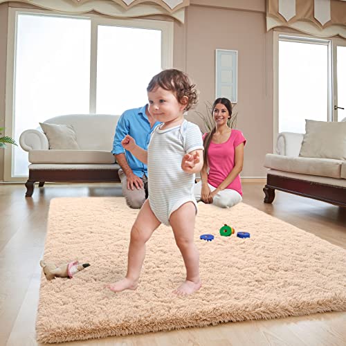 ISEAU Fluffy Rug Carpets Soft Shaggy Area Rugs Indoor Floor Mats for Kids Room Fuzzy Carpet Comfy Cute Nursery Mat Bedside Rug for Boys Girls Bedroom Living Room Home Decor, 4ft x 6ft,Camel - Image 4