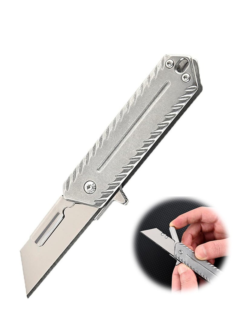 SYOSI Stainless Steel Folding Utility Knife - Heavy Duty Box Cutter for Cartons, Cardboard and Boxes, Quick Change Blades, Extra 10 Blades Included - Image 1