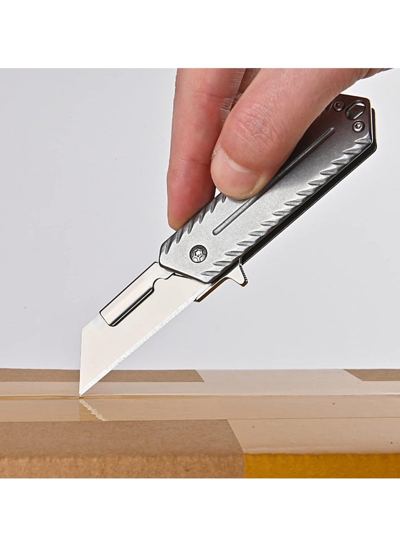 SYOSI Stainless Steel Folding Utility Knife - Heavy Duty Box Cutter for Cartons, Cardboard and Boxes, Quick Change Blades, Extra 10 Blades Included - Image 5