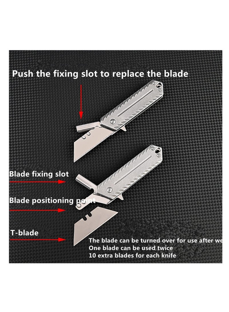 SYOSI Stainless Steel Folding Utility Knife - Heavy Duty Box Cutter for Cartons, Cardboard and Boxes, Quick Change Blades, Extra 10 Blades Included - Image 3