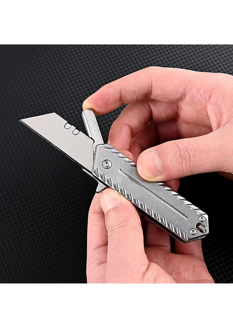 SYOSI Stainless Steel Folding Utility Knife - Heavy Duty Box Cutter for Cartons, Cardboard and Boxes, Quick Change Blades, Extra 10 Blades Included - Image 4